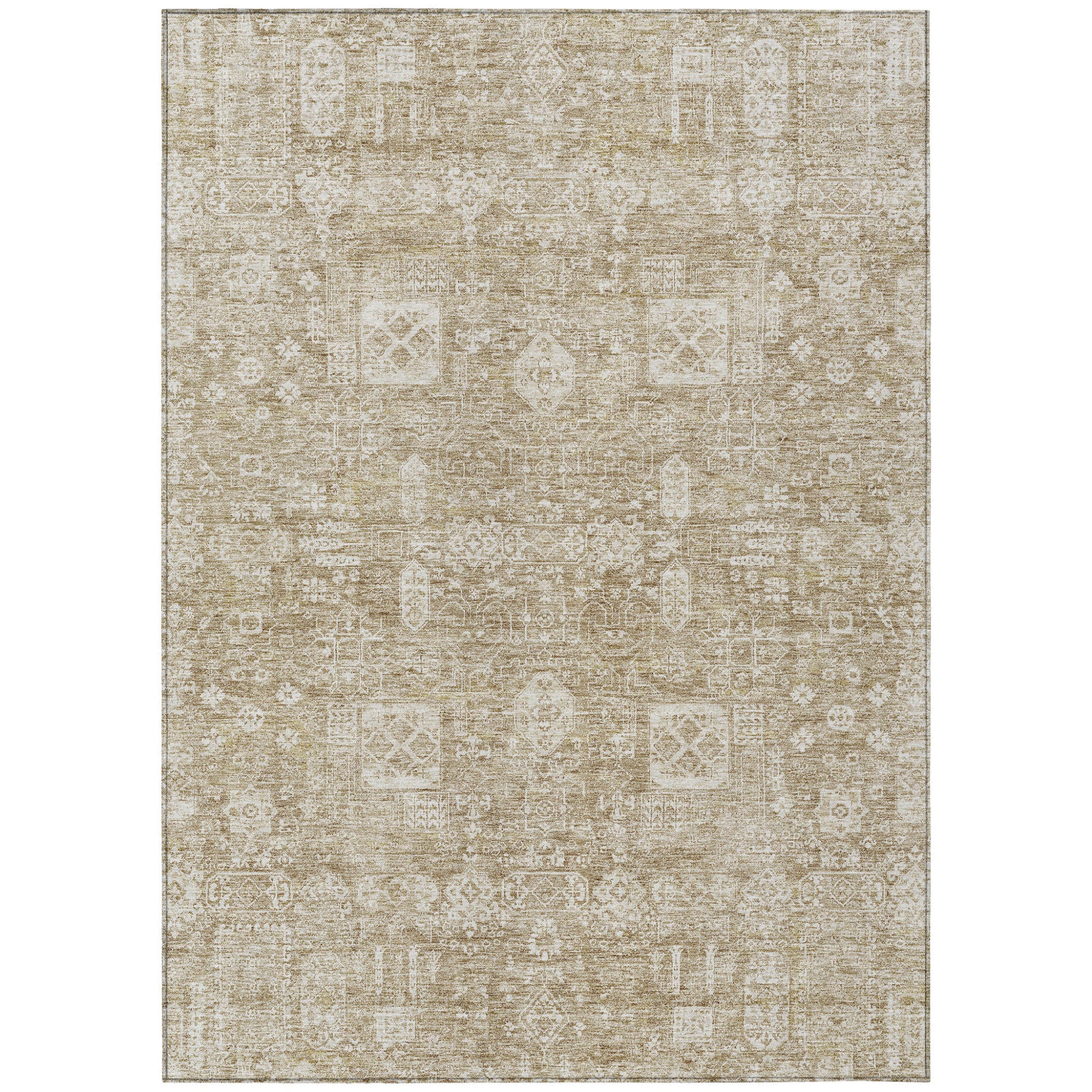 8' X 10' Beige Tan And Ivory Oriental Washable Indoor Outdoor Area Rug