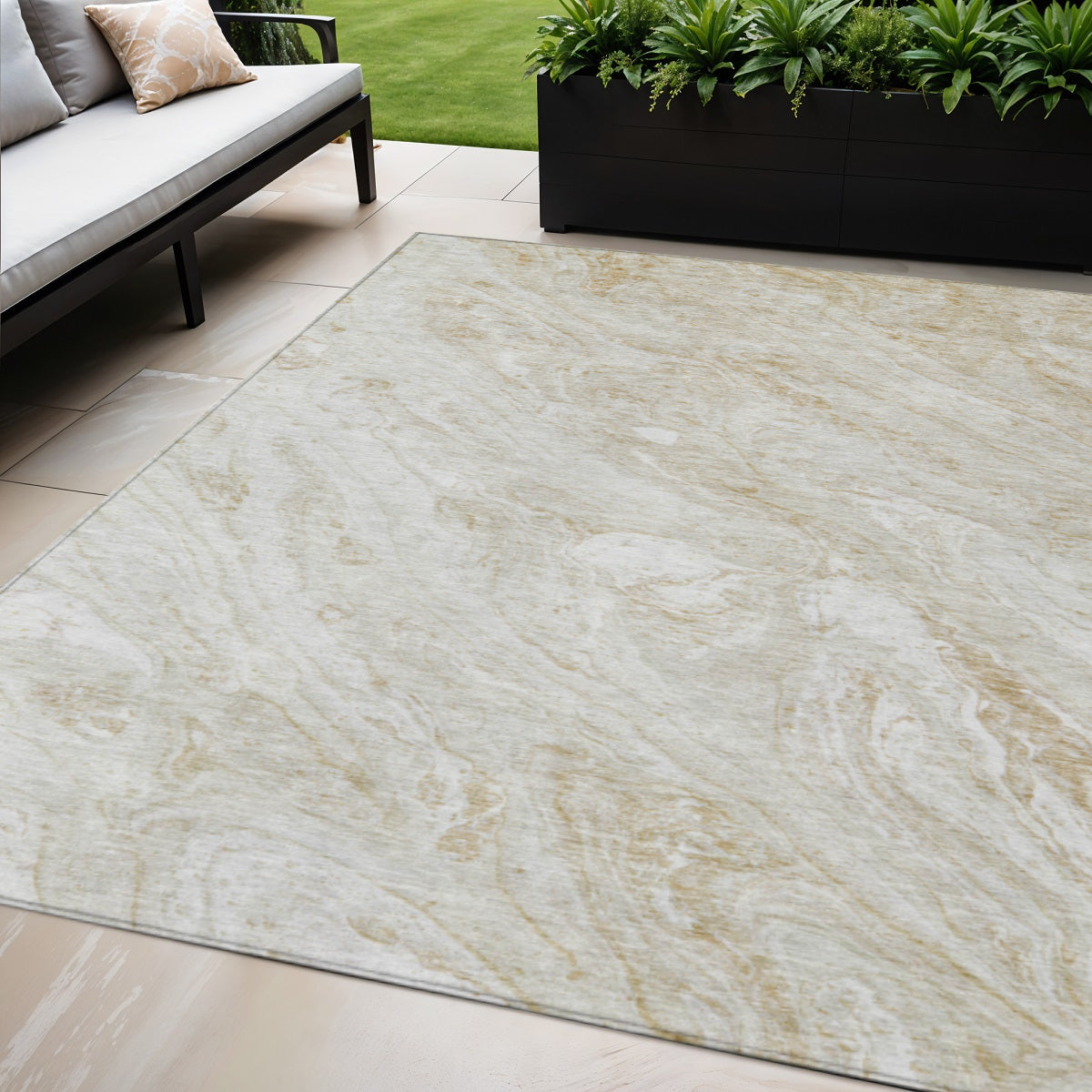 8' X 10' Ivory Beige And Tan Abstract Washable Indoor Outdoor Area Rug