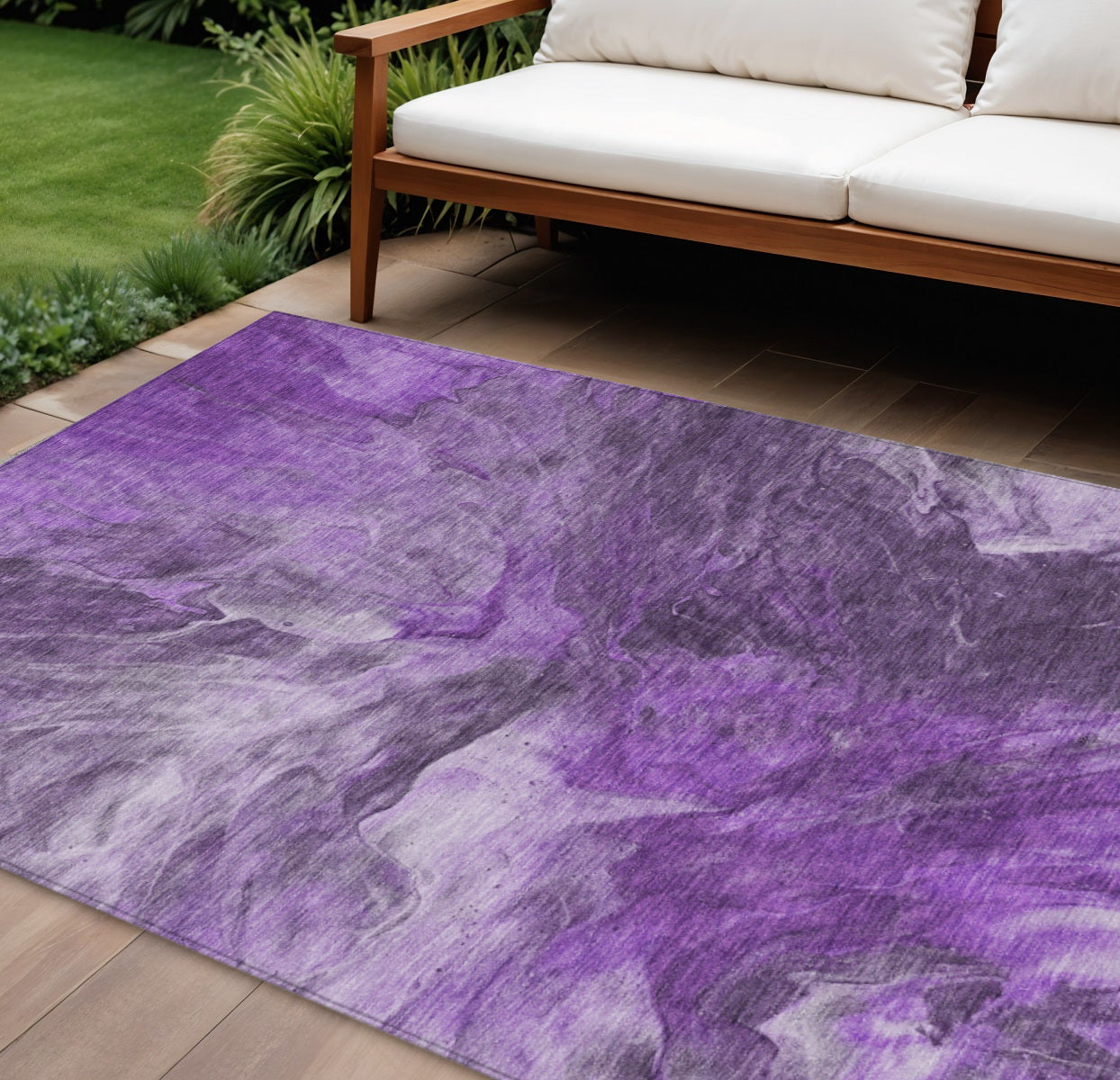 10' X 14' Purple Lilac And Eggplant Abstract Washable Indoor Outdoor Area Rug