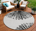 8' Black And Ivory Round Abstract Washable Indoor Outdoor Area Rug