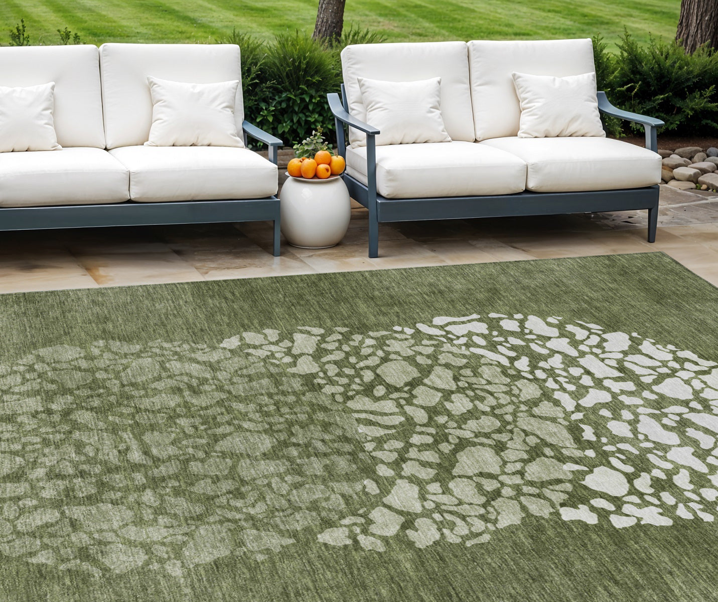 10' X 14' Olive Green And Artichoke Green Abstract Washable Indoor Outdoor Area Rug