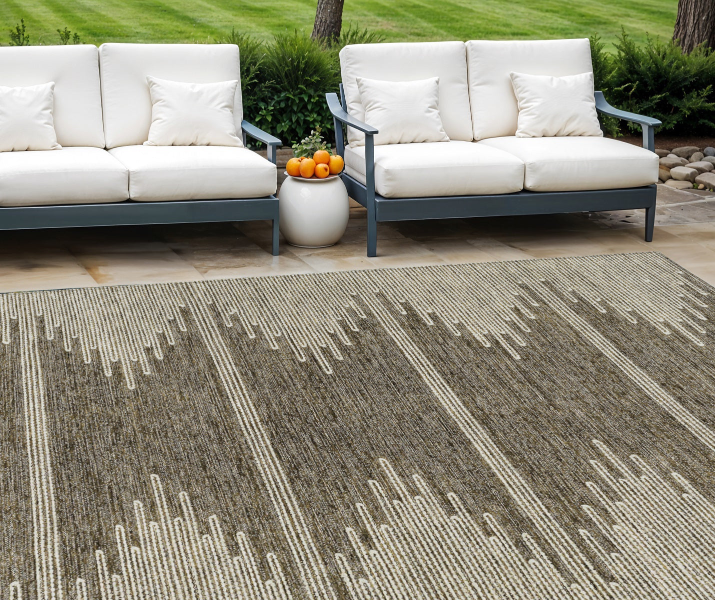 10' X 14' Coffee And Ivory Abstract Washable Indoor Outdoor Area Rug