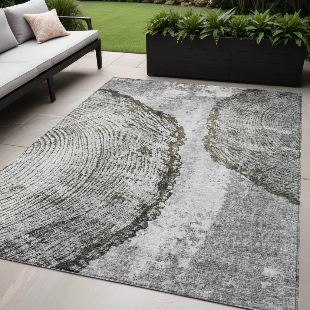 5' X 8' Gray Taupe And Silver Abstract Washable Indoor Outdoor Area Rug