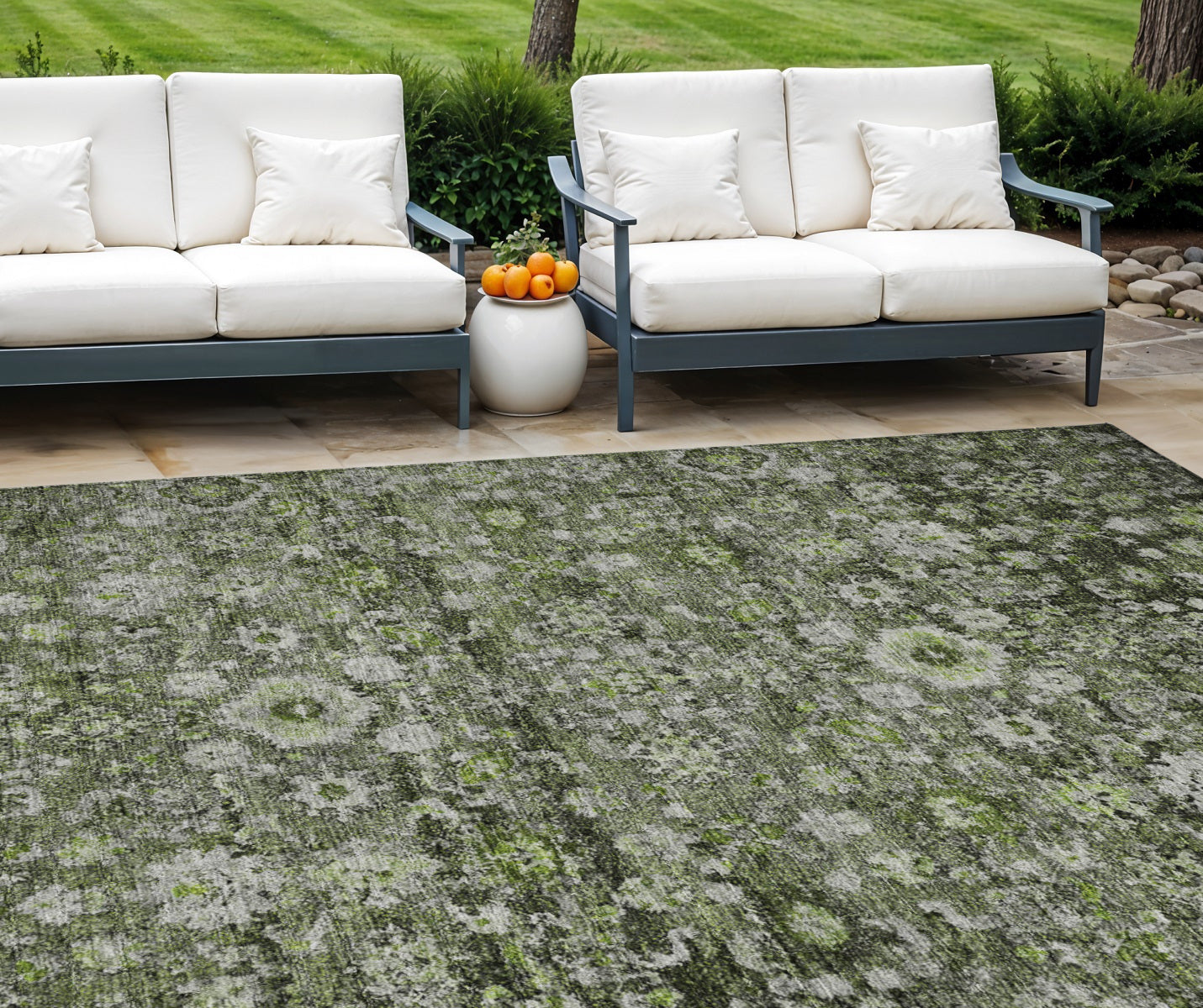 8' X 10' Green And Olive Green Oriental Washable Indoor Outdoor Area Rug