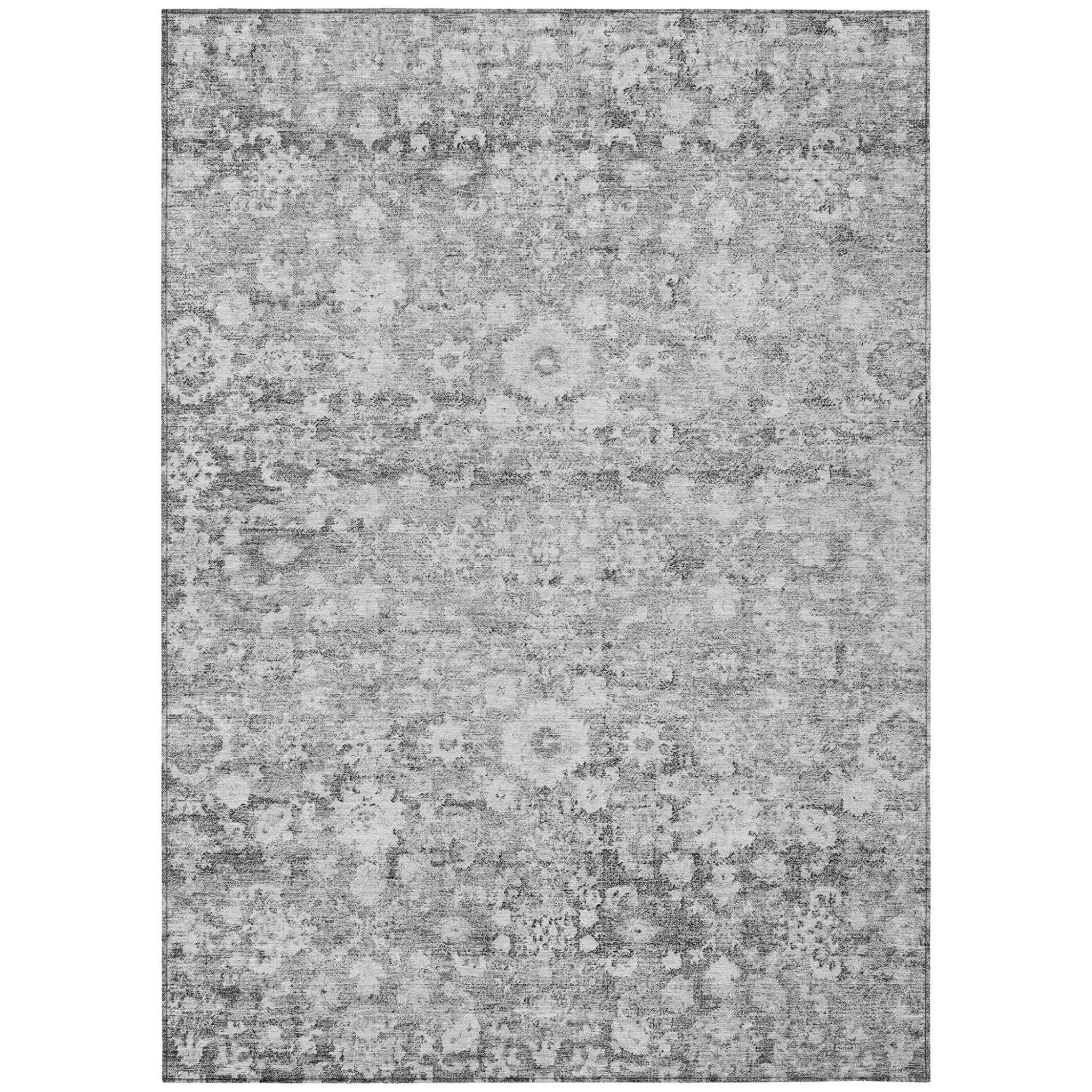 3' X 5' Silver Gray And Pewter Oriental Washable Indoor Outdoor Area Rug