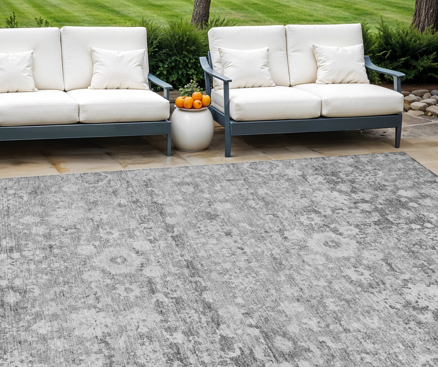 10' X 14' Silver Gray And Pewter Oriental Washable Indoor Outdoor Area Rug