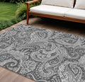 10' X 14' Gray Charcoal And Ivory Paisley Washable Indoor Outdoor Area Rug
