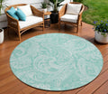 8' Teal Blue And Ivory Round Paisley Washable Indoor Outdoor Area Rug