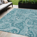 5' X 8' Turquoise And Ivory Paisley Washable Indoor Outdoor Area Rug