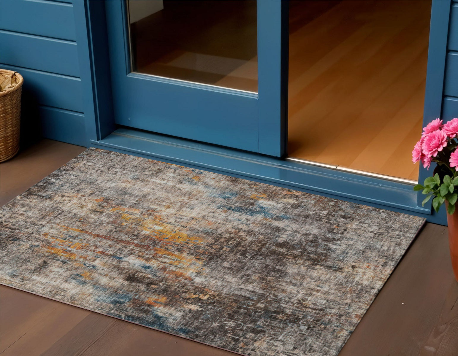 3' X 5' Taupe Chocolate And Copper Abstract Washable Indoor Outdoor Area Rug