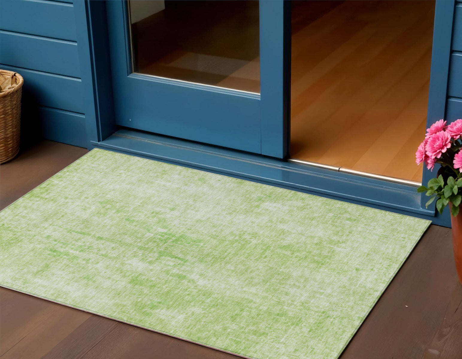 3' X 5' Green Abstract Washable Indoor Outdoor Area Rug