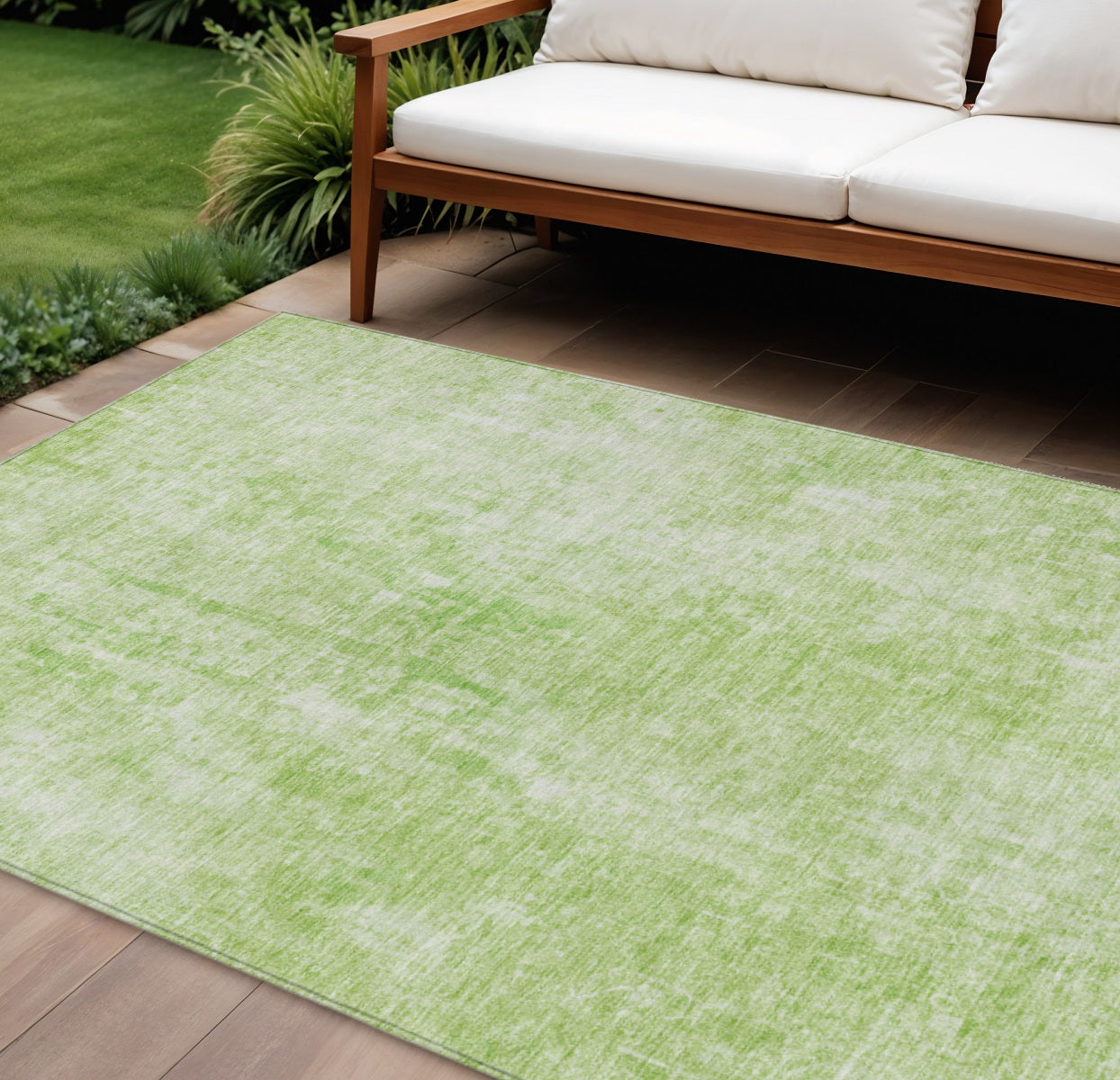 8' X 10' Green Abstract Washable Indoor Outdoor Area Rug