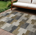 9' X 12' Brown Beige And Ivory Geometric Washable Indoor Outdoor Area Rug