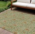 10' X 14' Green Copper And Sage Floral Washable Indoor Outdoor Area Rug