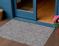 3' X 5' Brown And Blue Floral Washable Indoor Outdoor Area Rug