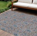 10' X 14' Brown And Blue Floral Washable Indoor Outdoor Area Rug