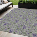 5' X 8' Olive Green Sage And Purple Floral Washable Indoor Outdoor Area Rug