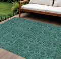 9' X 12' Teal Blue Green And Charcoal Floral Washable Indoor Outdoor Area Rug