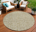 8' Beige Taupe And Brown Round Floral Washable Indoor Outdoor Area Rug