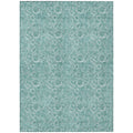 9' X 12' Teal Blue And Aqua Floral Washable Indoor Outdoor Area Rug