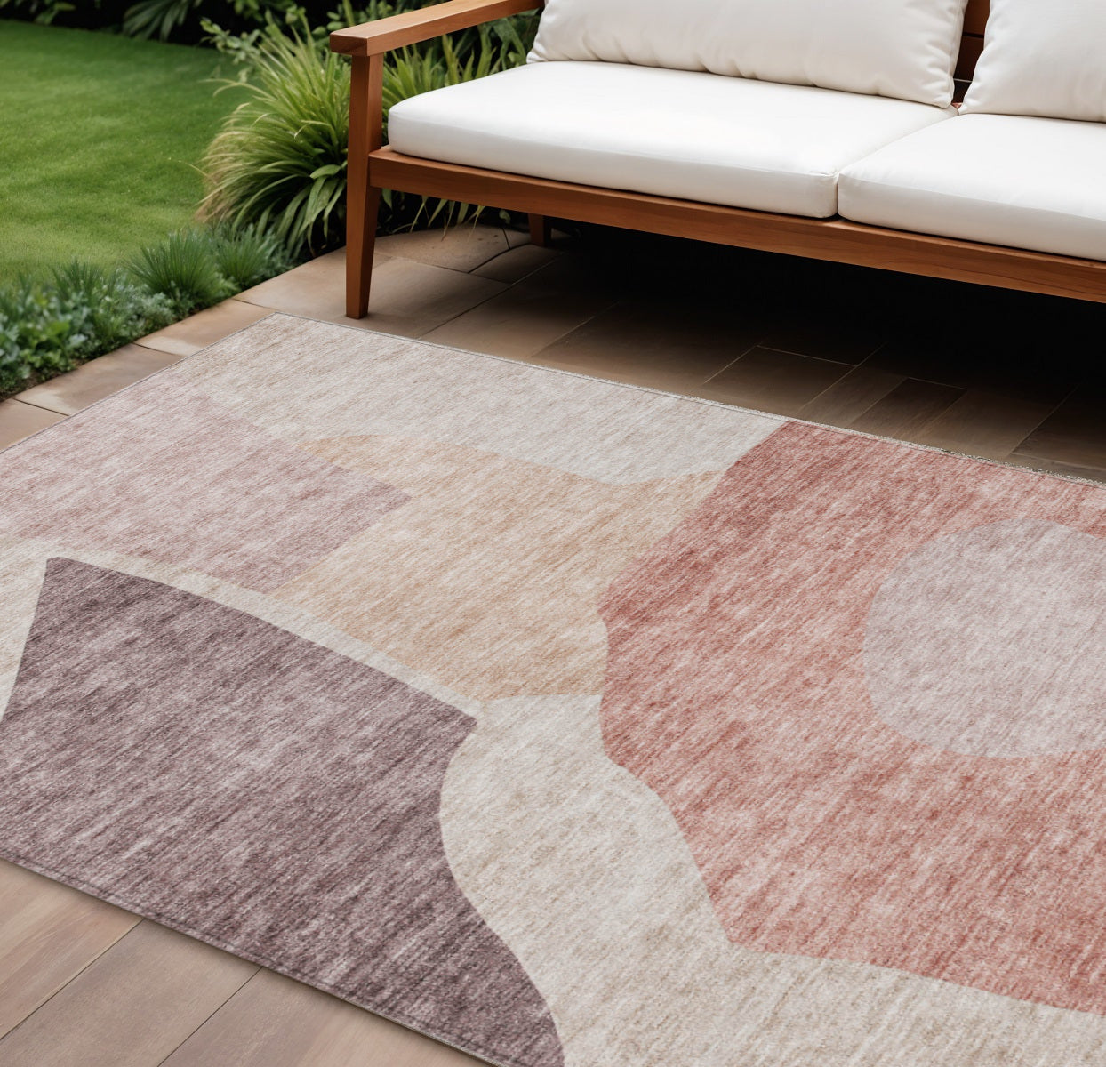 9' X 12' Blush Pink And Mauve Abstract Washable Indoor Outdoor Area Rug