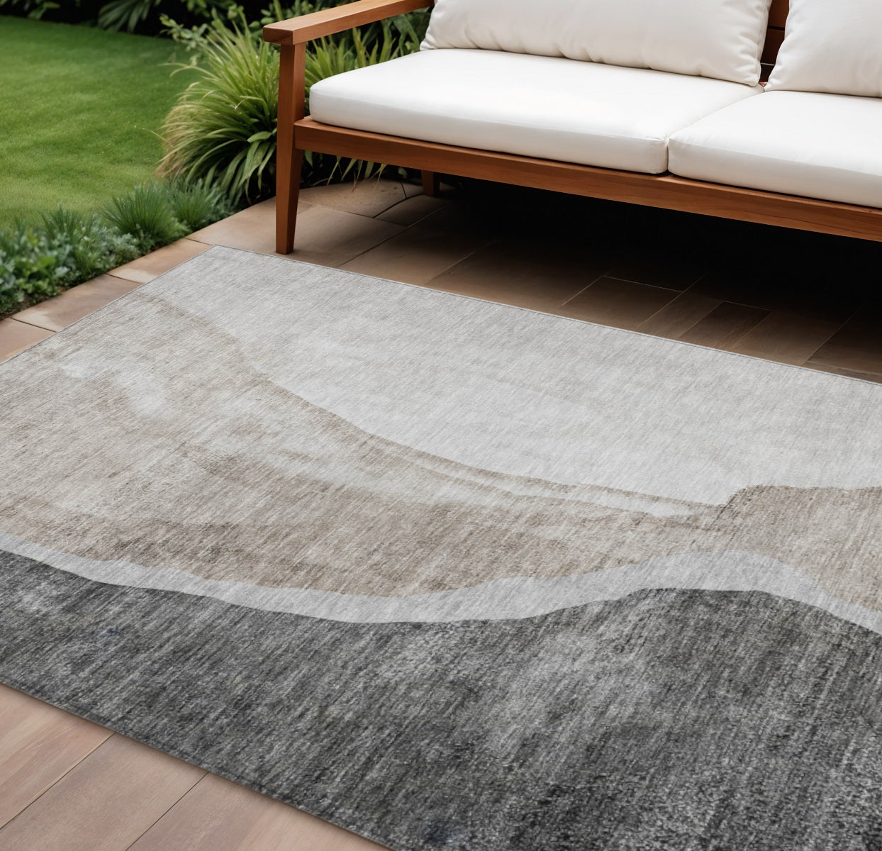 8' X 10' Charcoal Gray And Taupe Abstract Washable Indoor Outdoor Area Rug