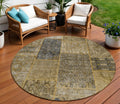 8' Brown Gray And Charcoal Round Patchwork Washable Indoor Outdoor Area Rug