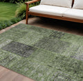 10' X 14' Olive Green And Gray Patchwork Washable Indoor Outdoor Area Rug