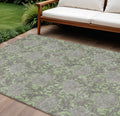9' X 12' Artichoke Green Gray And Taupe Floral Washable Indoor Outdoor Area Rug