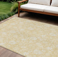 10' X 14' Yellow Wheat And Ivory Floral Washable Indoor Outdoor Area Rug