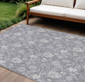 9' X 12' Gray Silver And Ivory Floral Washable Indoor Outdoor Area Rug