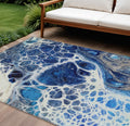10' X 14' Navy Blue And Gray Nautical Washable Indoor Outdoor Area Rug