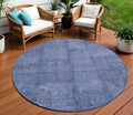 8' Denim Blue And Sky Blue Round Patchwork Washable Indoor Outdoor Area Rug