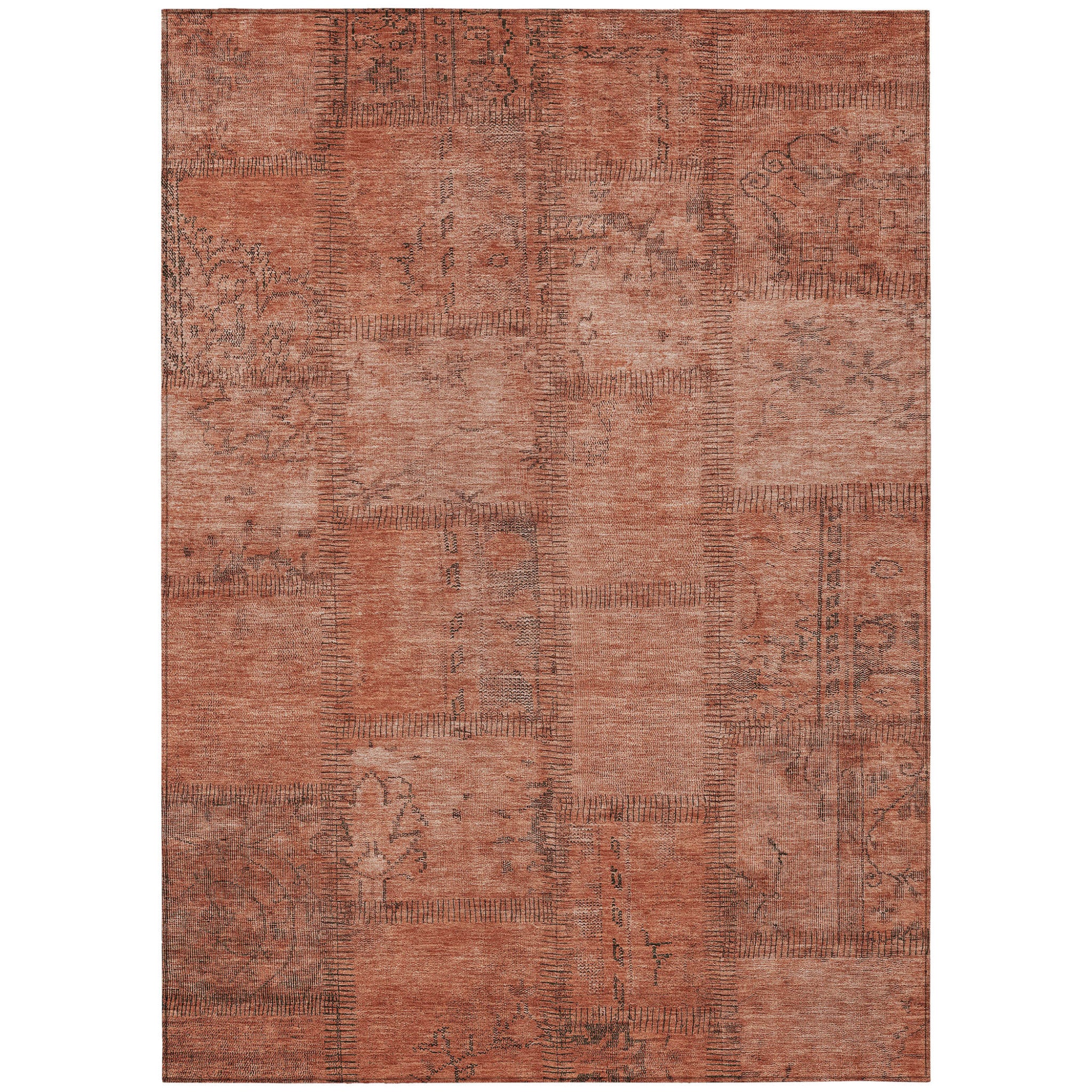 10' X 14' Salmon Copper And Gray Patchwork Washable Indoor Outdoor Area Rug