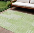 9' X 12' Artichoke Green And Mint Green Striped Washable Indoor Outdoor Area Rug