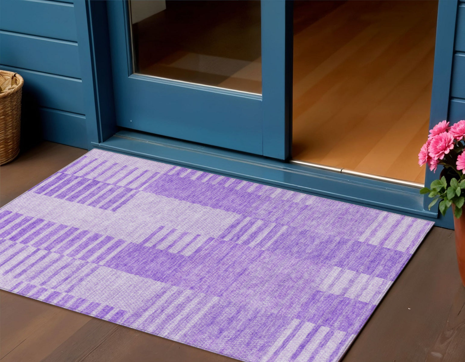 3' X 5' Lavender And Purple Striped Washable Indoor Outdoor Area Rug