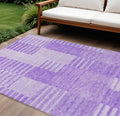 9' X 12' Lavender And Purple Striped Washable Indoor Outdoor Area Rug