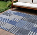 9' X 12' Denim Blue And Navy Blue Striped Washable Indoor Outdoor Area Rug