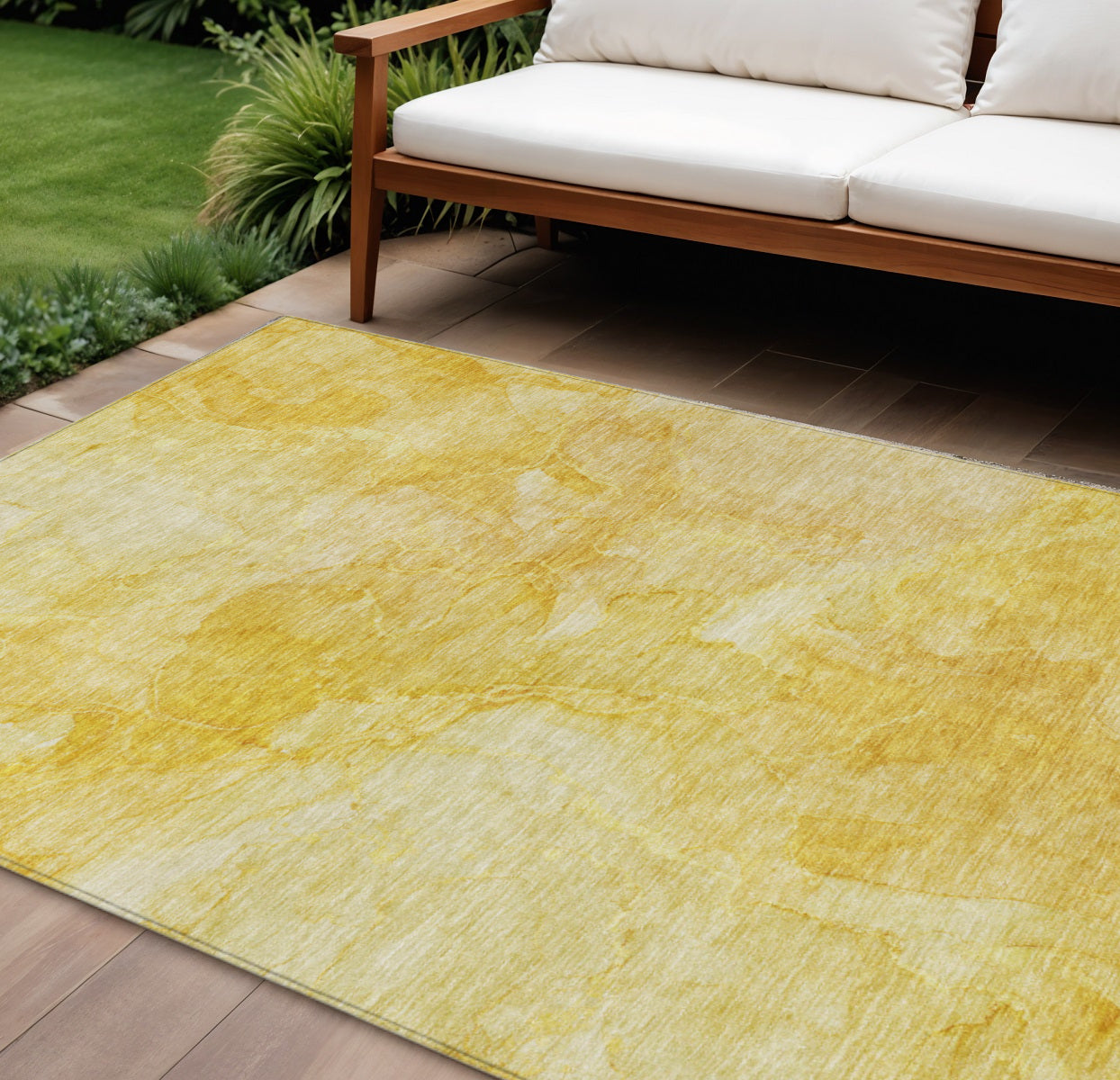 9' X 12' Gold And Yellow Nautical Washable Indoor Outdoor Area Rug
