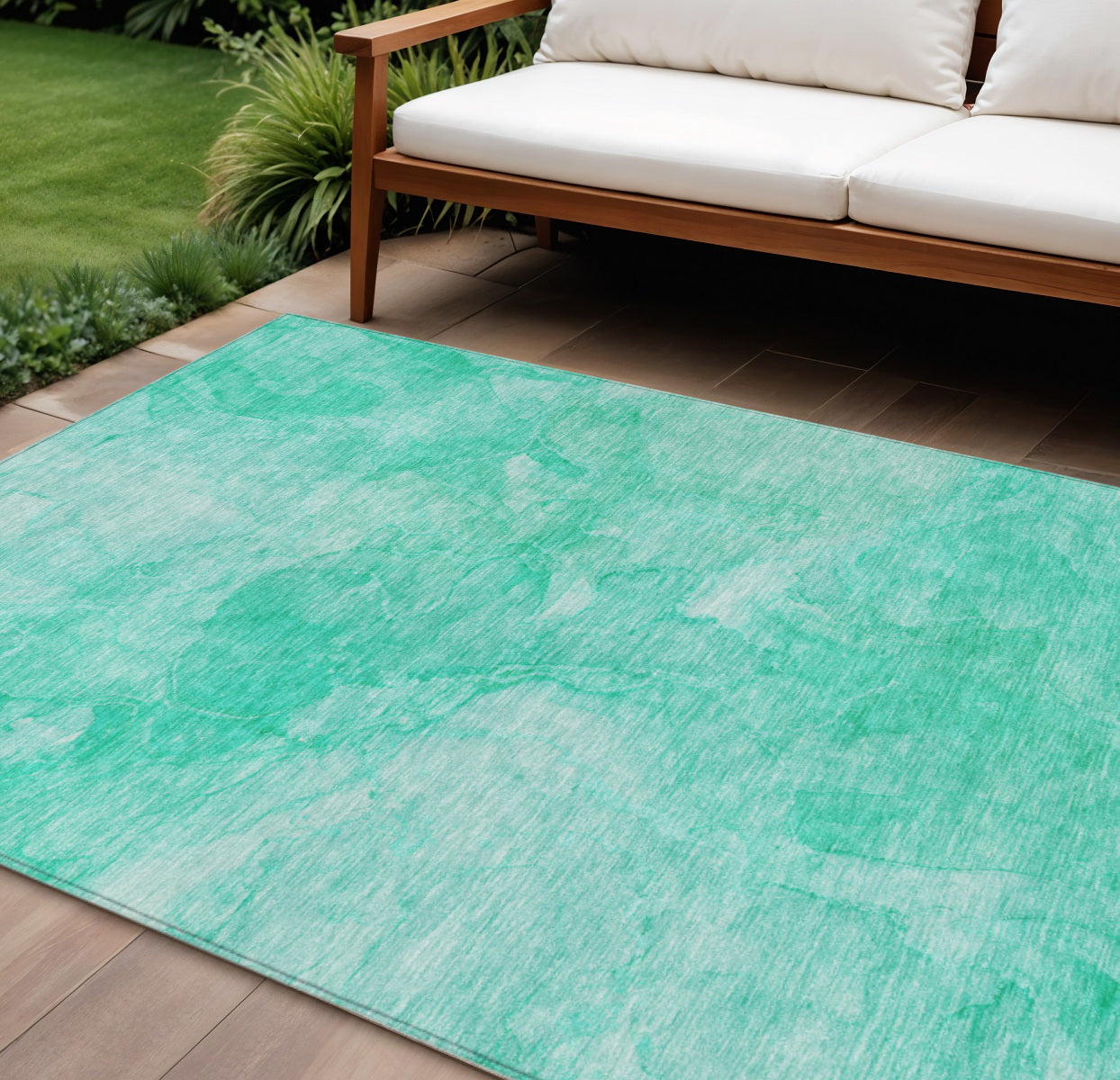 9' X 12' Teal Blue And Aqua Nautical Washable Indoor Outdoor Area Rug
