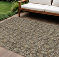 8' X 10' Brown And Ivory Floral Washable Indoor Outdoor Area Rug