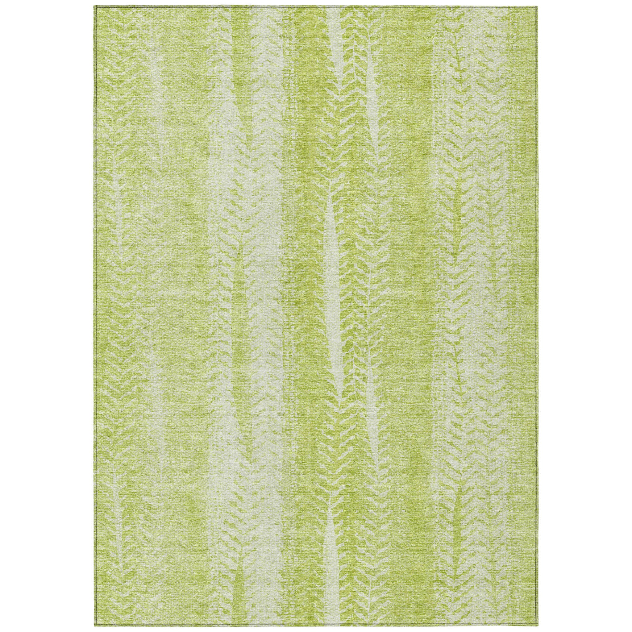8' X 10' Artichoke Green And Ivory Botanical Leaves Washable Indoor Outdoor Area Rug
