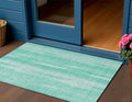 3' X 5' Aqua Teal Blue And Ivory Botanical Leaves Washable Indoor Outdoor Area Rug