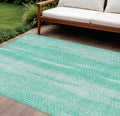 9' X 12' Aqua Teal Blue And Ivory Botanical Leaves Washable Indoor Outdoor Area Rug