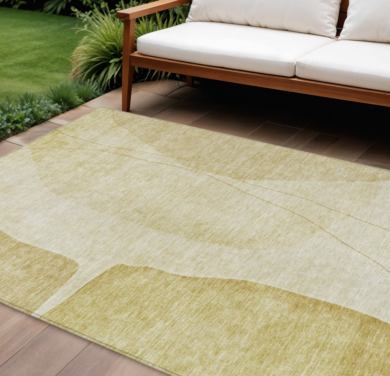 10' X 14' Gold Wheat And Beige Abstract Washable Indoor Outdoor Area Rug