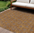 10' X 14' Copper Beige And Taupe Floral Washable Indoor Outdoor Area Rug