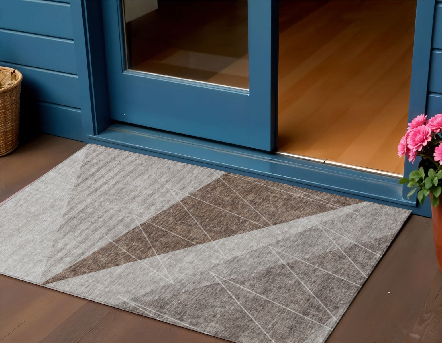 3' X 5' Gray Silver And Taupe Geometric Washable Indoor Outdoor Area Rug
