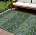 8' X 10' Olive Green And Blue Tribal Washable Indoor Outdoor Area Rug