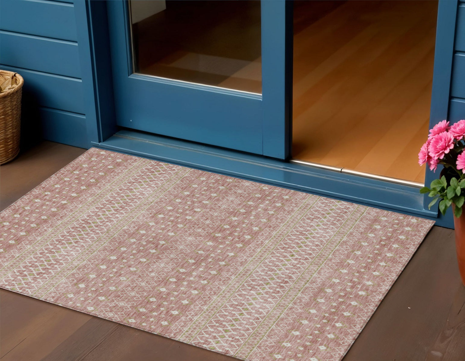 3' X 5' Blush Gold And Ivory Tribal Washable Indoor Outdoor Area Rug