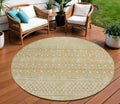 8' Copper Ivory And Olive Green Round Tribal Washable Indoor Outdoor Area Rug